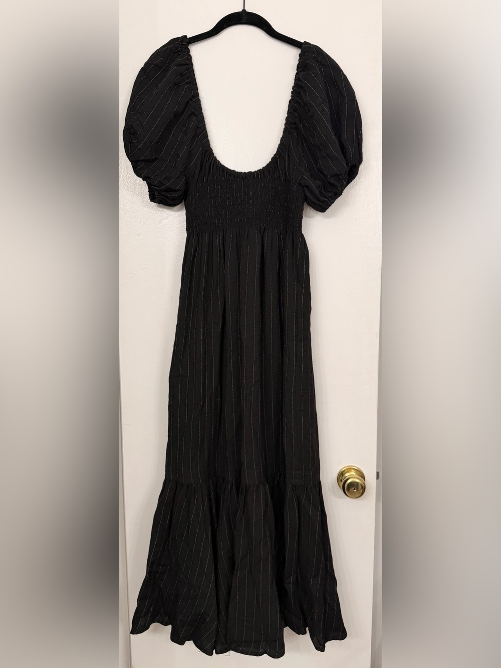 La Ligne Amy Linen Blend Black Pinstripe Maxi Dress SIze Medium - Picture 2 of 8